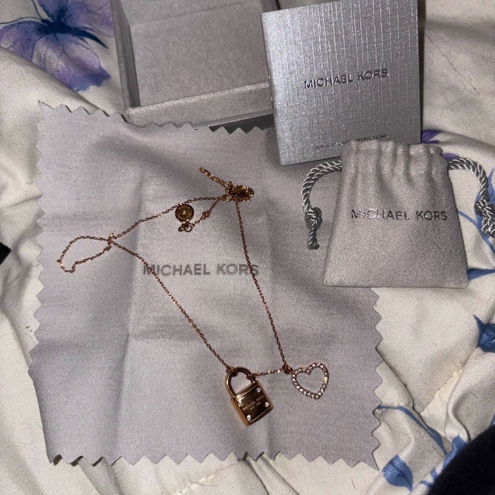 Michael Kors Gold Lock and Heart Necklace